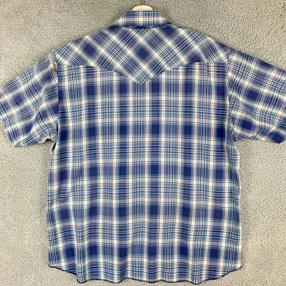 Wrangler Western Shirt Mens Extra Large‎ Blue Plaid Cowboy Southwest Camp Rodeo